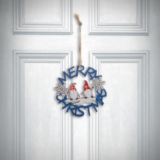 Decoración navideña de madera, duende azul, 10 cm