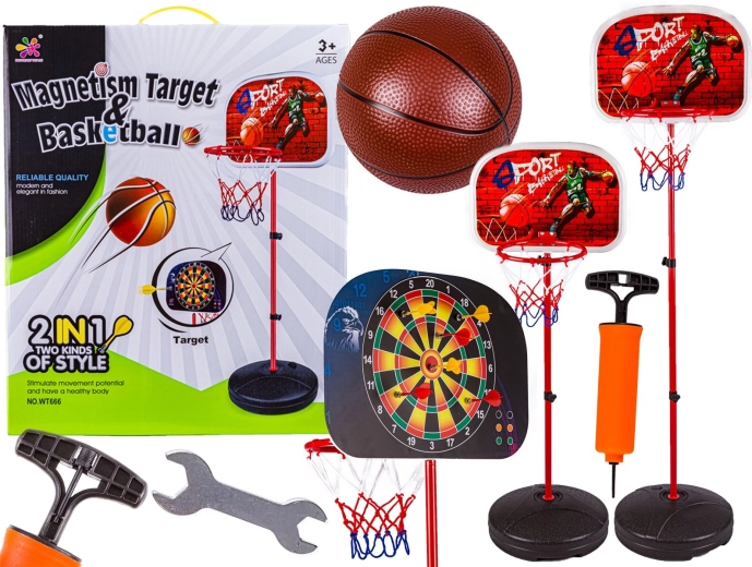 Set de juego infantil 2 en 1: baloncesto y dardos magnéticos (dart) 166 cm