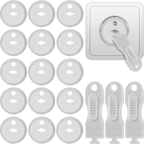 Tapones para enchufes eléctricos Ruhhy, blancos (15 uds. + 3 llaves)