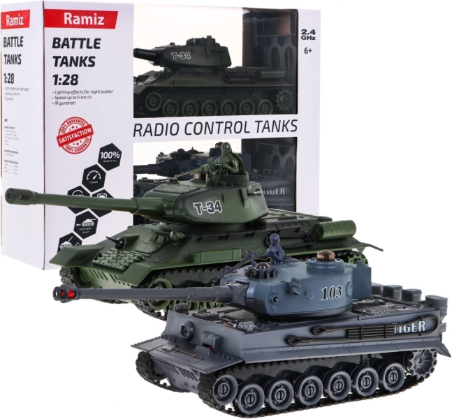 Tanques teledirigidos T-34 vs Tiger a escala 1:28 – set de combate de 2,4 GHz