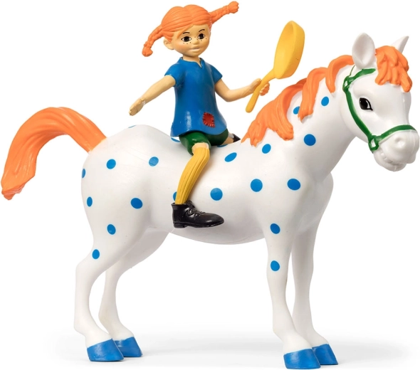 Figura de Pippi Calzaslargas con el caballo Alfonso y una sartén
