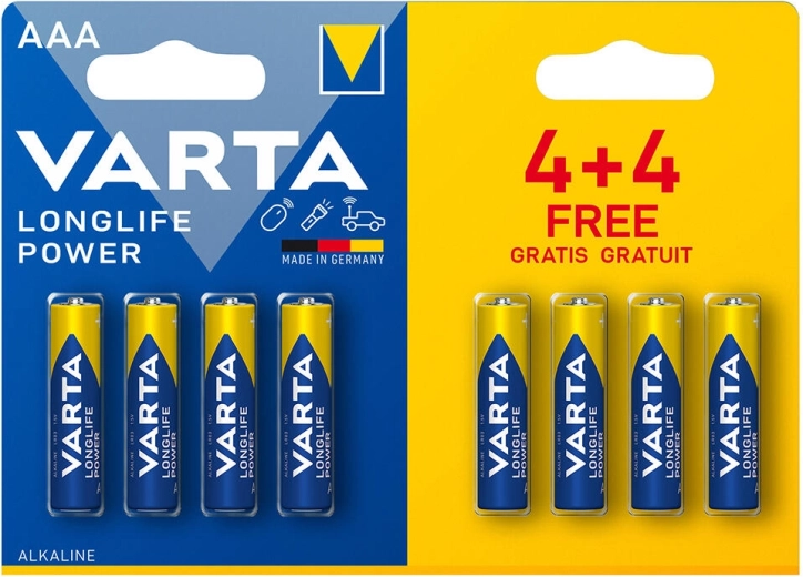 Pilas alcalinas AAA LR03 1,5 V Longlife Power VARTA (8 uds.)