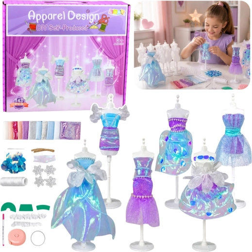 Pequeña diseñadora de moda – set creativo para crear vestidos para muñecas DIY (143 piezas)