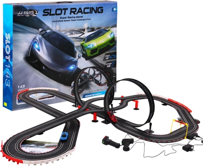 Pista de carreras infantil de 10 metros 6+ con luces y dos coches 1:43