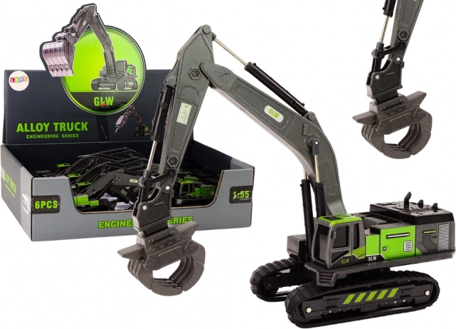 Juguete excavadora de orugas con garra metálica 1:55 negro-verde