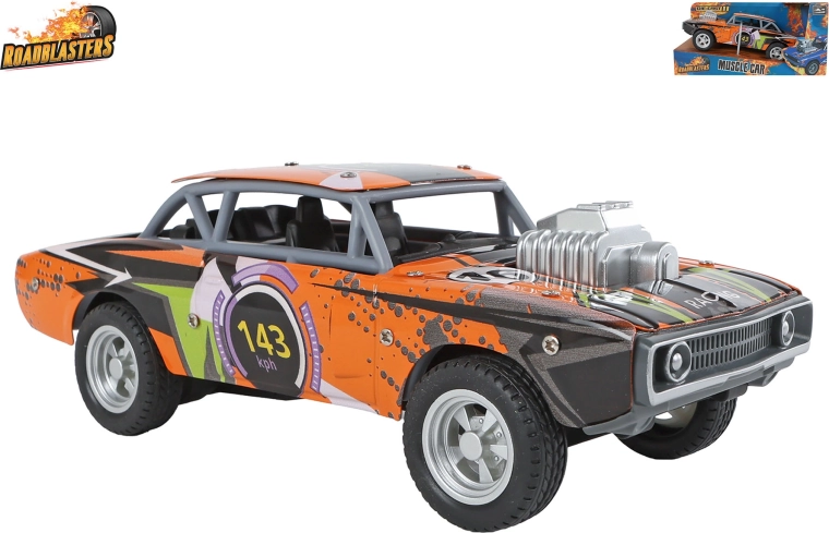 Cochecito metálico Roadblasters naranja tipo muscle car con retrofricción (pull-back) - 1 unidad