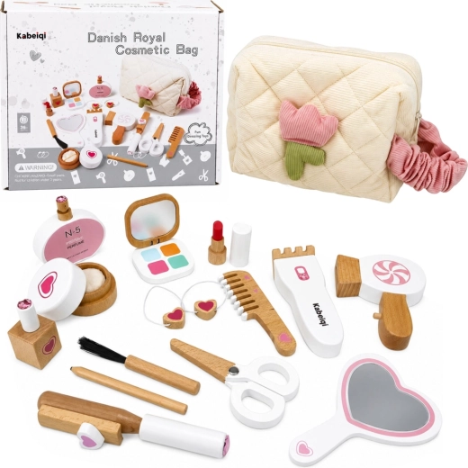 Set de maquillaje de madera para niños con neceser cosmético (16 piezas)