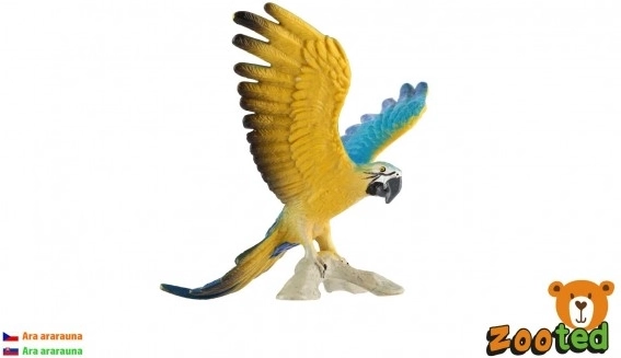 Figura de plástico de guacamayo azul y amarillo (Ara ararauna) 9 cm