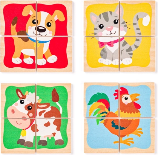 Puzle de madera de animalitos – cubos de 4 piezas en marco