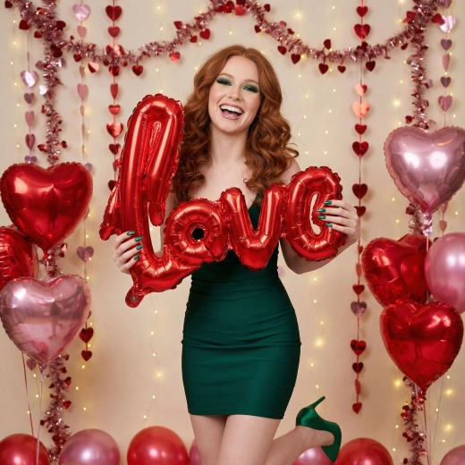 Globo de aluminio con forma de LOVE, metálico, burdeos, 55 cm