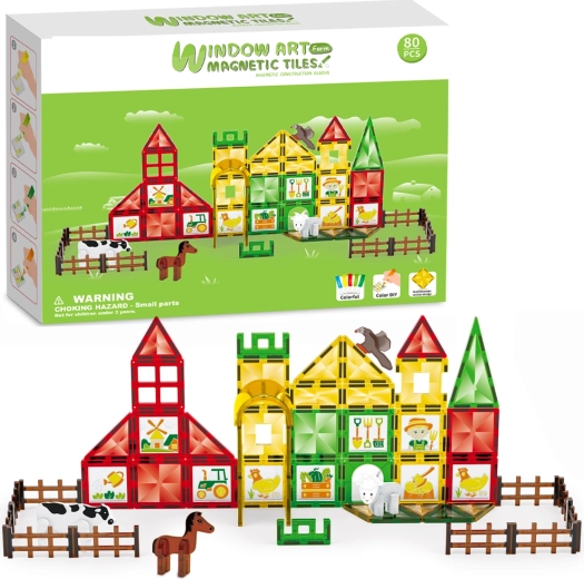 Set de construcción magnético Gran granja con pintura - 80 piezas