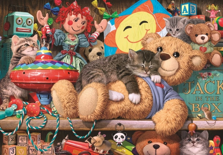 Puzzle ANATOLIAN gatitos en una estantería con juguetes 260 piezas