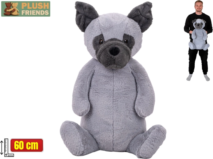 Plush Friends perro de peluche sentado 60 cm gris