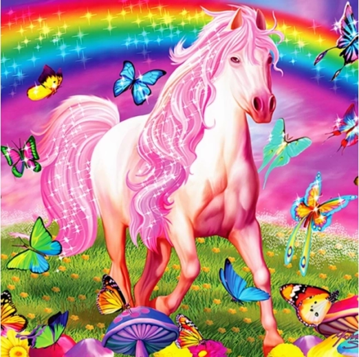 Bordado con diamantes (diamond painting) – escenario de cuento de hadas, caballo 30 × 30 cm - 1 pieza