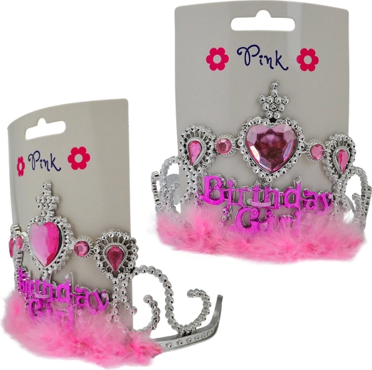 Diadema Happy Birthday con pluma rosa
