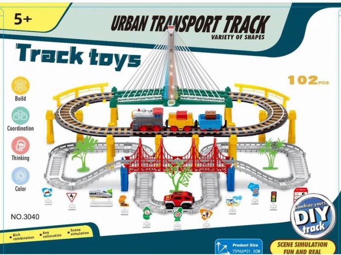 Circuito de tren eléctrico con puente y coche