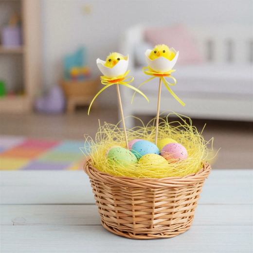 Huevo decorativo de Pascua para pinchar con pollito - 2 unidades