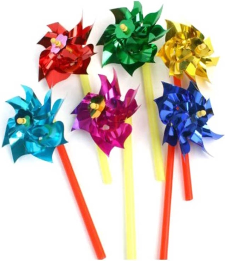 Molinillo de viento clásico de plástico en un palito con aspas de colores - 1 unidad