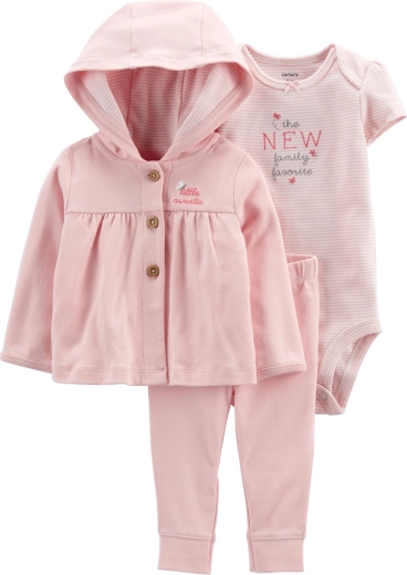 Set de tres piezas Carter’s: sudadera, pantalones de chándal y body de manga corta Pink butterfly