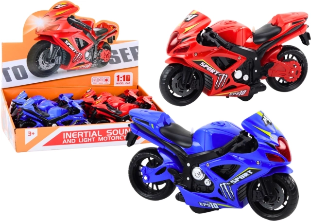 Moto deportiva con propulsión por fricción, luz y sonido, 2 colores
