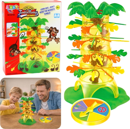 Juego familiar de habilidad Monos que caen con palmera y rueda de la fortuna