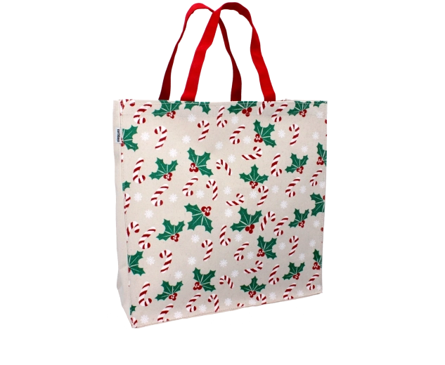 Bolsa navideña de algodón con acebo 35 × 35 × 10 cm
