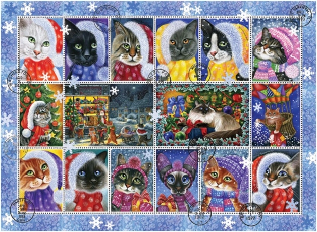 Puzle ANATOLIAN sellos navideños de gatitos 1000 piezas