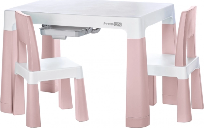 Mesa de plástico con sillas FREEON Neo blanca y rosa