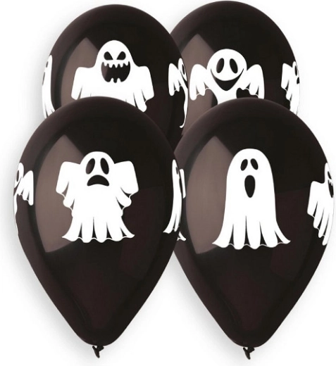 Globos Gemar 13" pastel premium – fantasmas (negros), 5 uds