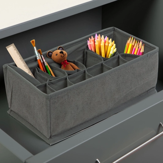 Caja de almacenamiento textil con 12 bolsillos, gris