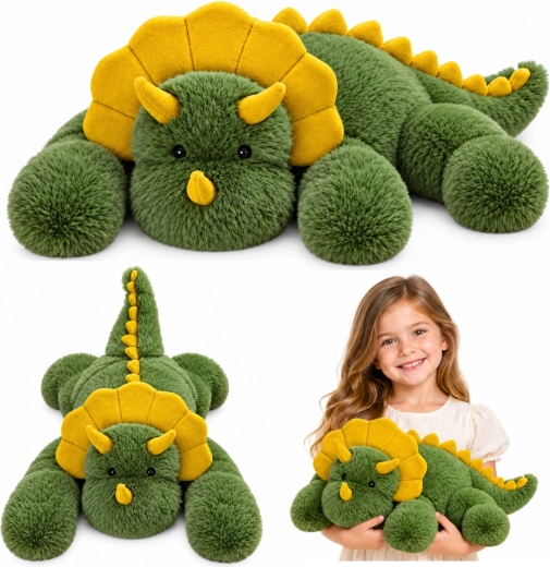 Dinosaurio de peluche triceratops verde de 60 cm