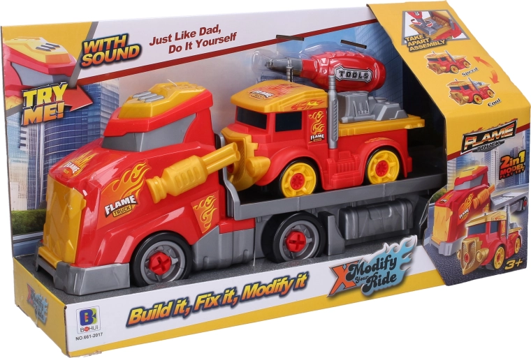 Camión tractor con remolque y set de atornillado de 43 cm
