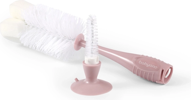 Cepillo BabyOno para biberones y tetinas con ventosa beige