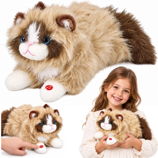 Gato de peluche interactivo beige con maullidos, 40 cm