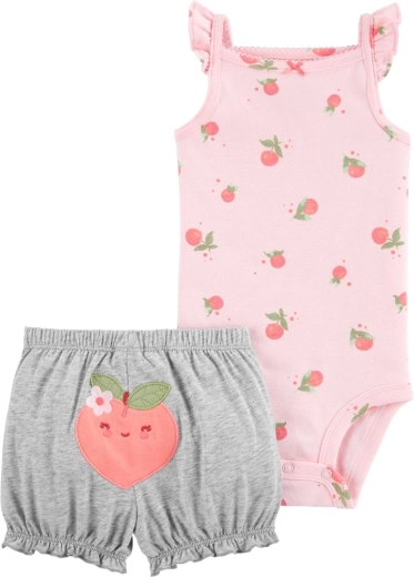Set de dos piezas Carter's: body de tirantes y pantalones cortos Pink Peach para niña 9 m