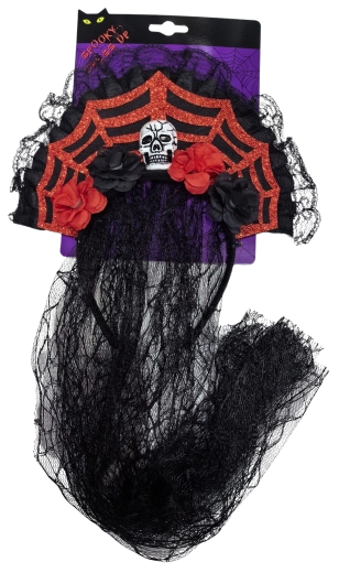 Velo de Halloween con calavera y rosas
