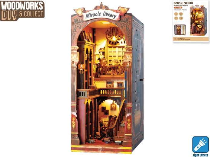 Kit de construcción de madera de una biblioteca con luz Woodworks