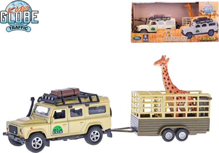 Vehículo todoterreno metálico con remolque y jirafa 14 cm – LAND ROVER DEFENDER con retrofricción