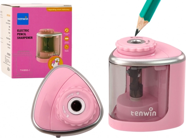 Sacapuntas eléctrico TENWIN para lápices y crayones 6–8 mm – rosa