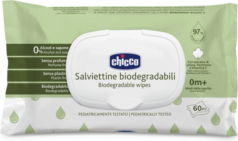 Toallitas húmedas Chicco para bebé sin plásticos 60 uds