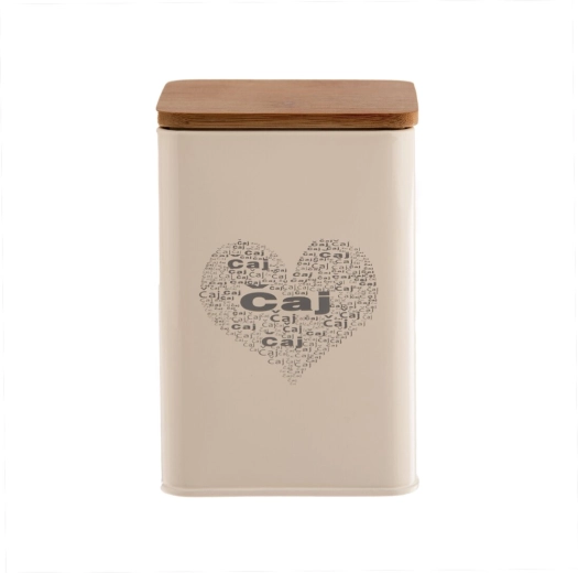 Caja decorativa para té con motivo «Té CORAZÓN», lata y madera 14 cm