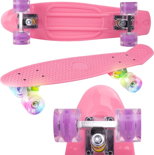 Tabla cruiser de plástico con ruedas LED rosa