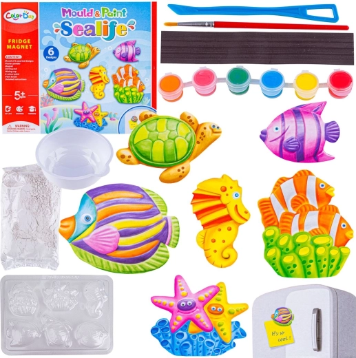 Kit creativo para fabricar y pintar imanes de yeso de animales marinos