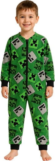 Mono de forro polar infantil Minecraft verde y negro