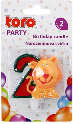 Vela para tarta con número 2 y león TORO 5 cm