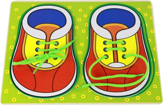 Juguete educativo de madera para aprender a atarse los cordones