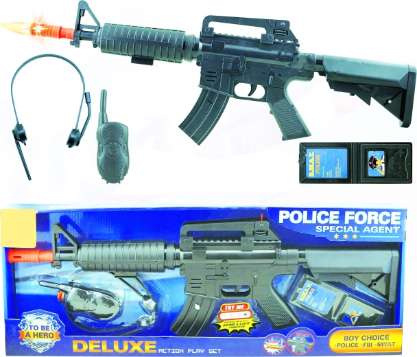 Set de policía: subfusil con walkie-talkie – juego de 4 piezas