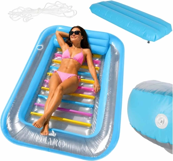 Tumbona inflable Luaro para el agua con almohada y portabebidas 170 × 115 cm