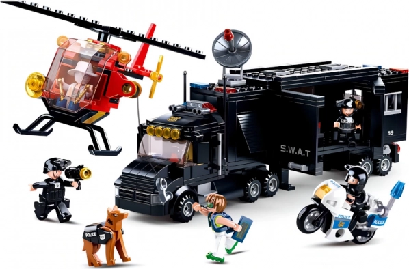 SLUBAN policía SWAT base móvil con helicóptero y moto