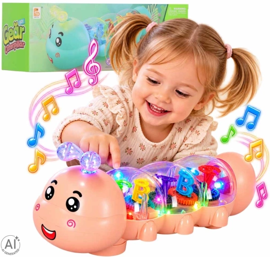 Oruga interactiva trepadora con luces LED y melodías, rosa